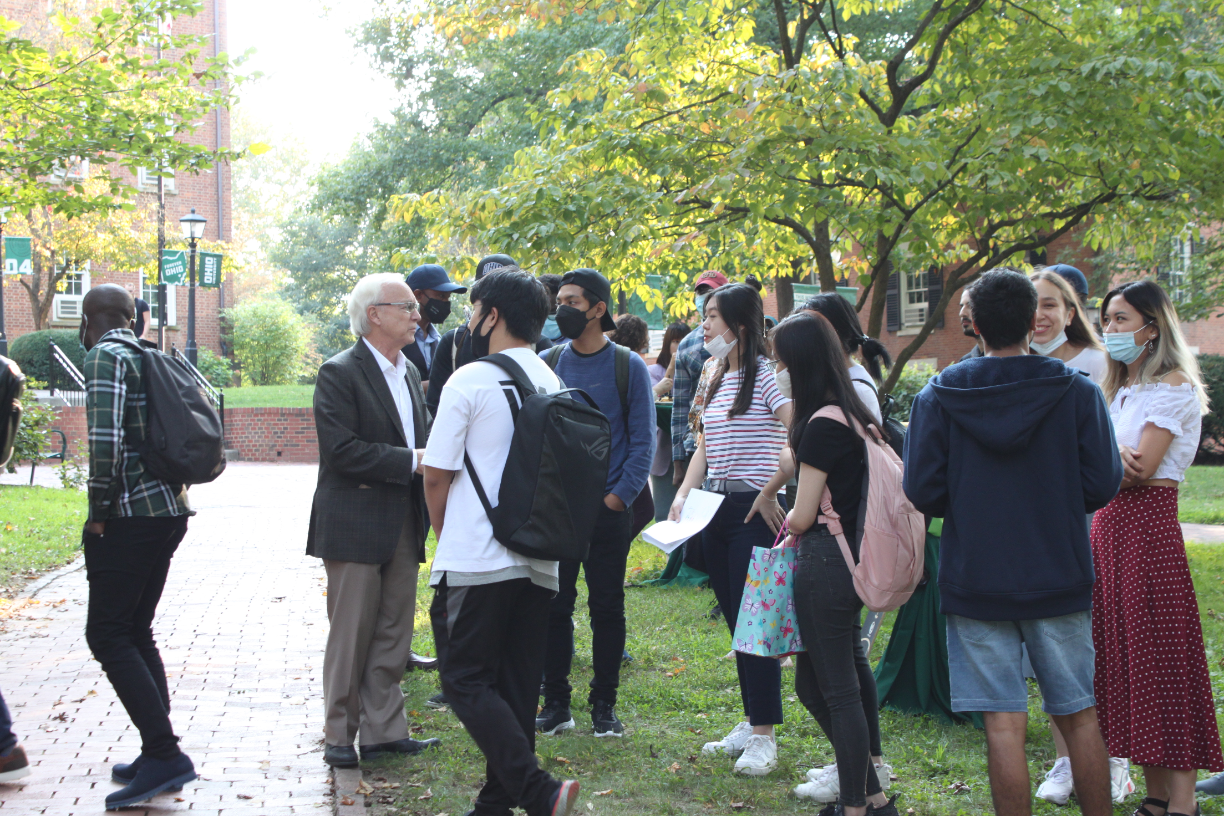 2021 international student reception with president sherman