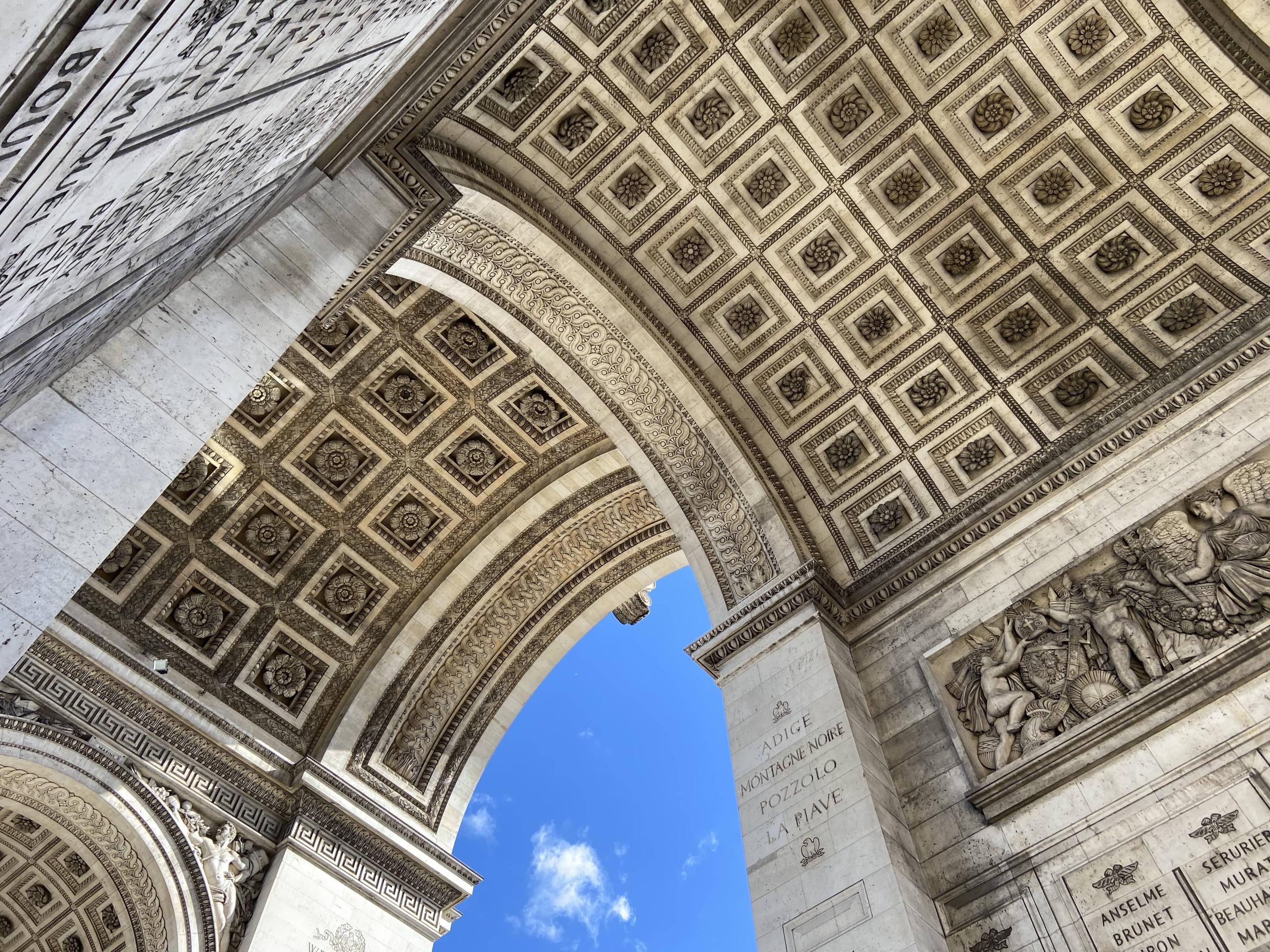 Arc de Triomphe, Paris, France: Looking at the Arc de Triomphe from below 9/19/2022