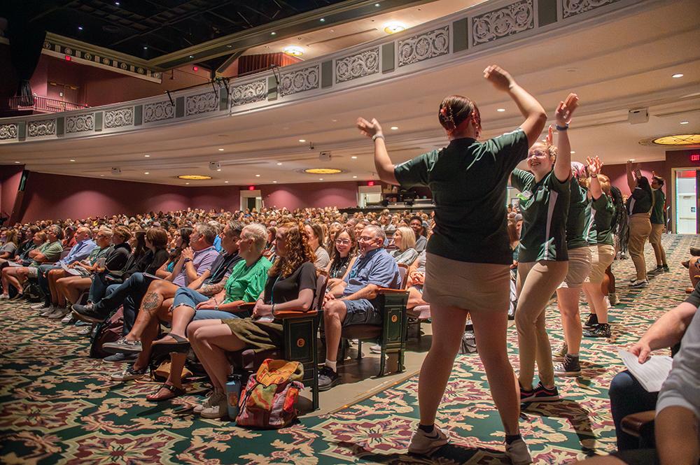 BSO leaders directing students at BSO in Memorial Auditorium