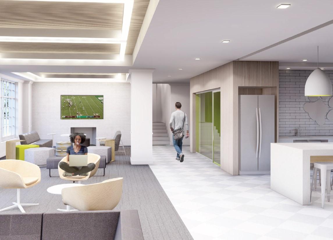 Rendering of a lobby for Ryors Hall renovation