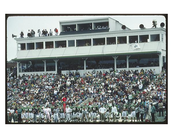 An Ohio University Homecoming crowd watches the Bobcats play Miami at Peden Stadium on October 13, 1990.