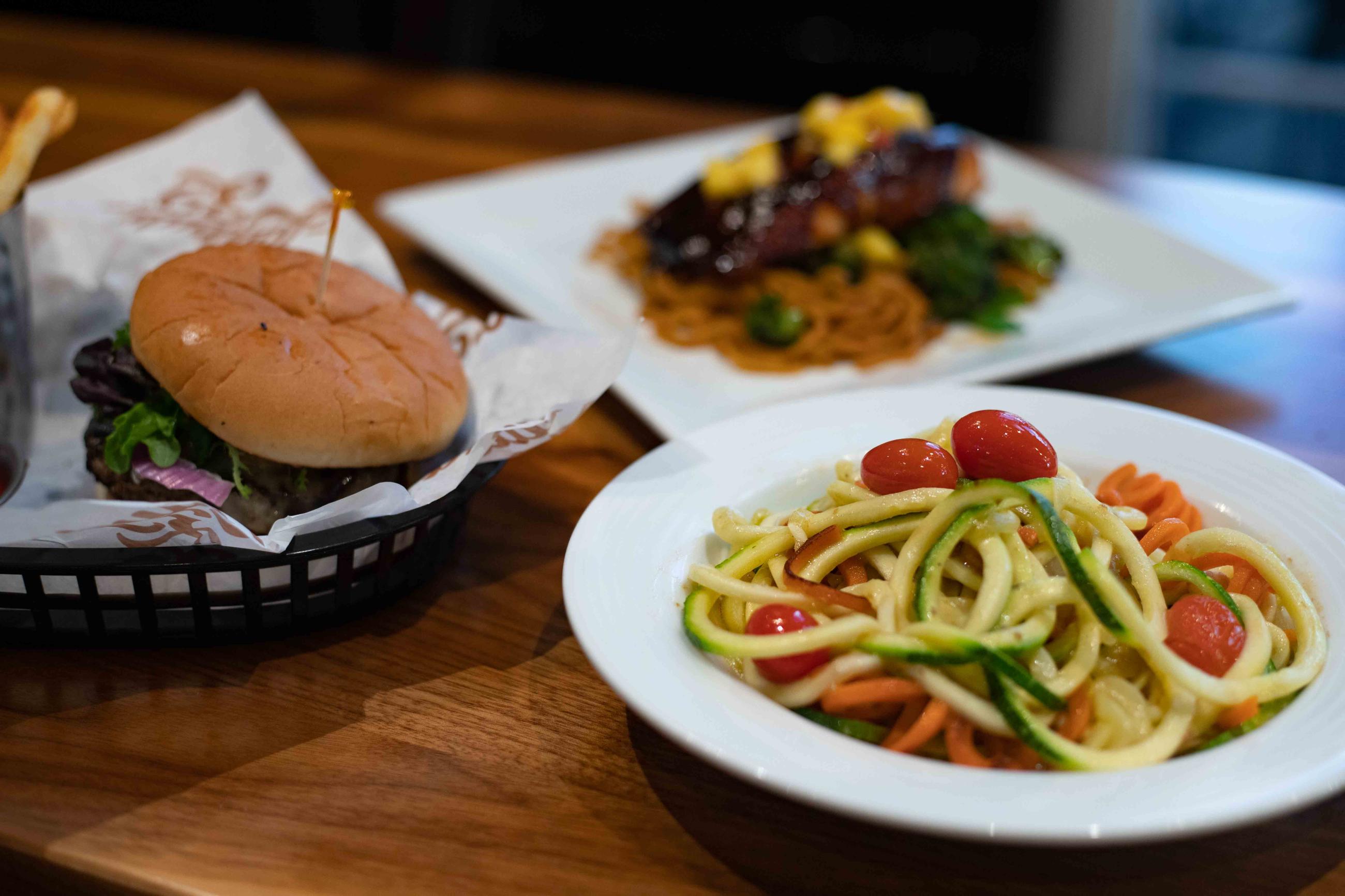 Plates of food on a table from the Latitude 39 restaurant.