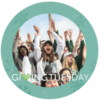 Bobcats cheering with Giving Tuesday logo.