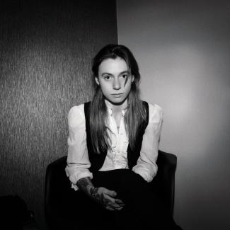 Headshot of Julien Baker in black and white