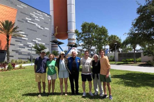 SSEP students and facilitators visit with astronaut Don Thomas At Kennedy Space Center in July 2024 for the Student Spaceflight Experiment Project Conference.
