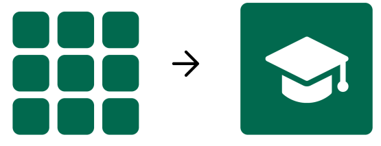 green graphic of block chart with arrow pointing to graduation cap