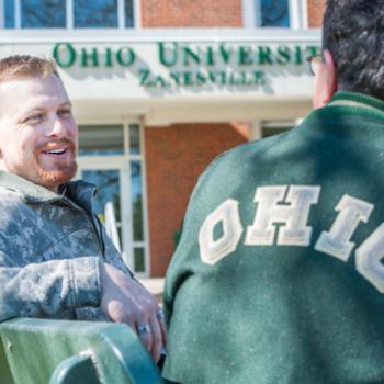 Two students on a bench at OHIO Zanesville campus