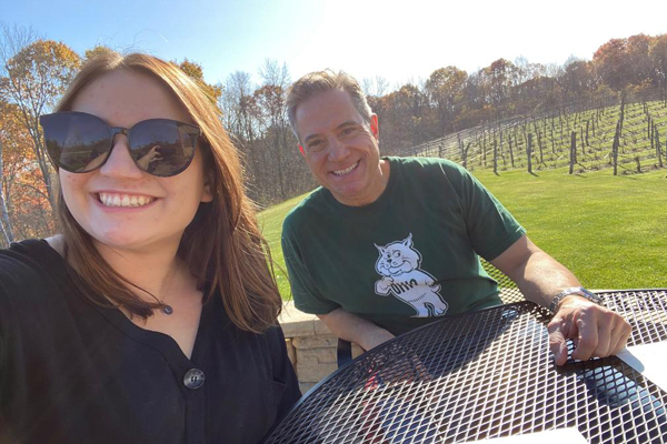 Lauren Snyder '21 and John Snyder '87 at an Athens winery.