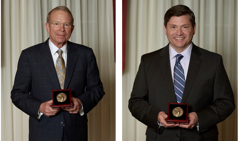 David Pidwell (left) and Rob Painter (right) hold their 2017 Konneker Medal for Commercialization and Entrepreneurship 