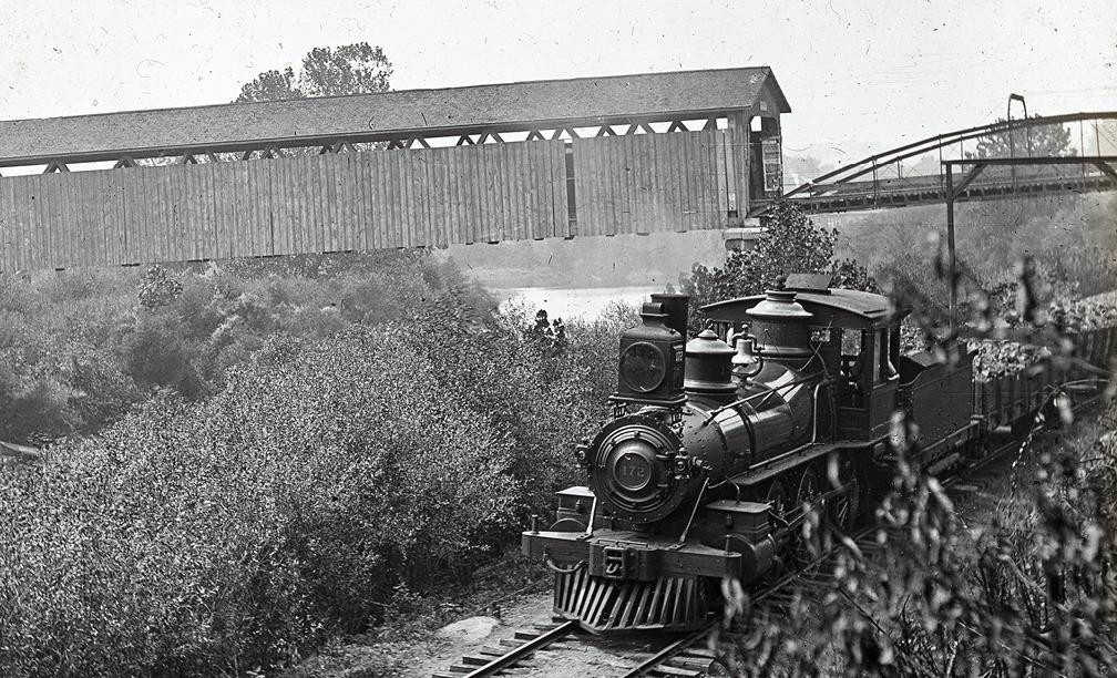 A train on railroad tracks