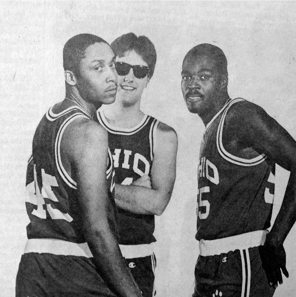 As an OHIO student, George E. Reid [RIGHT] excelled on the court, playing basketball for the Bobcats from 1985-89. As a graduate, he was a champion for higher education, including at his alma mater. Photo courtesy of the Mahn Center for Archives & Special Collections