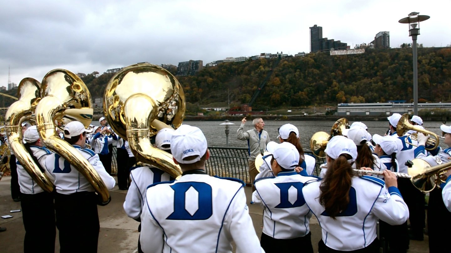 Duke University Marching Band preparing for a game against Pittsburgh outside of Heinz Field
