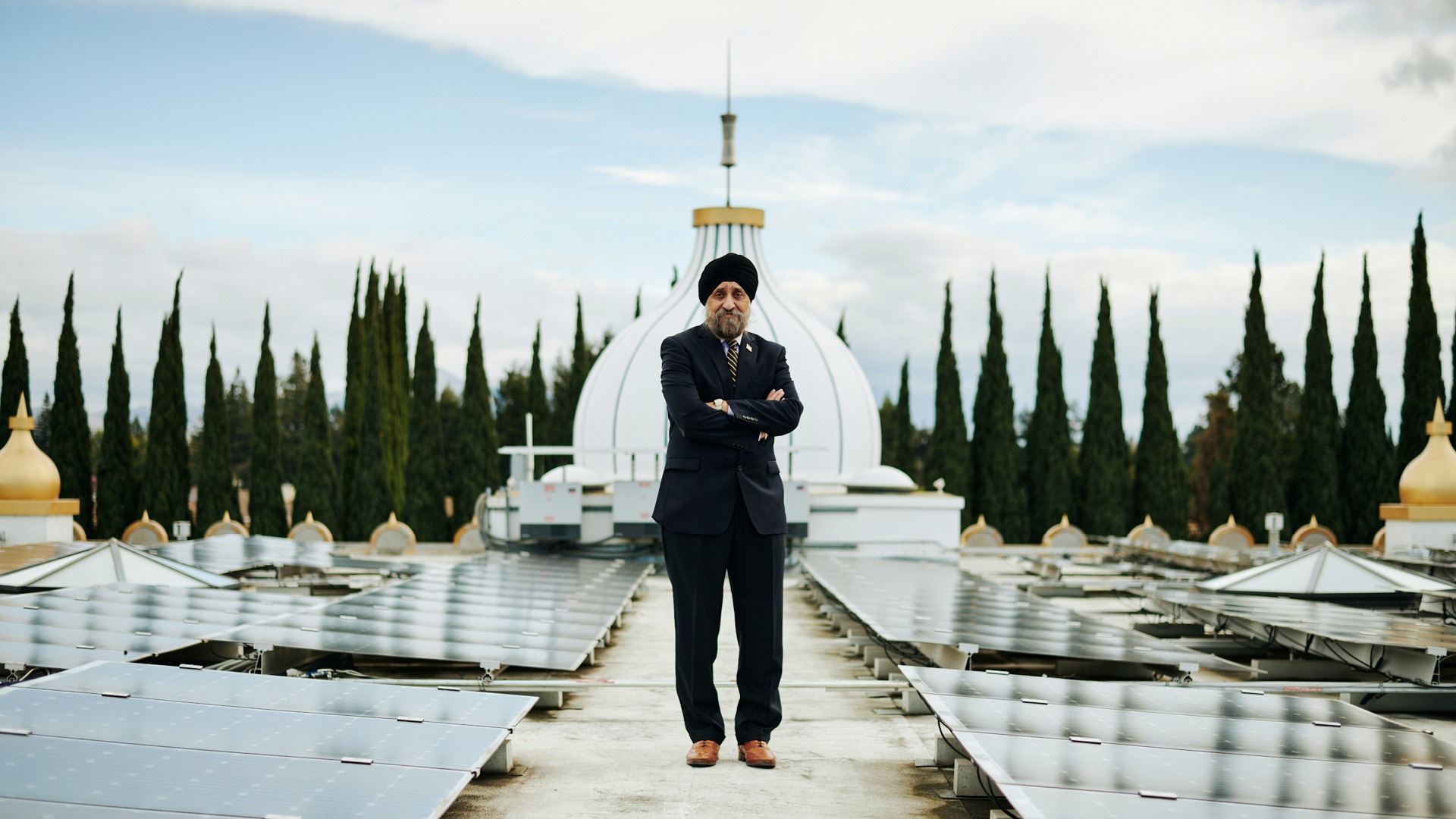 Surinder Amrit S. Bedi, MSISE, visits the rooftop solar system Sunpreme Inc. installed at Gurdwara Sahib in Fremont, California, when Bedi was an executive vice president at the company