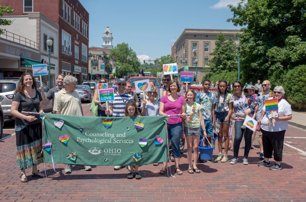 Weiner with Ohio University Counseling and Psychological Services participating in the city’s first Pride parade
