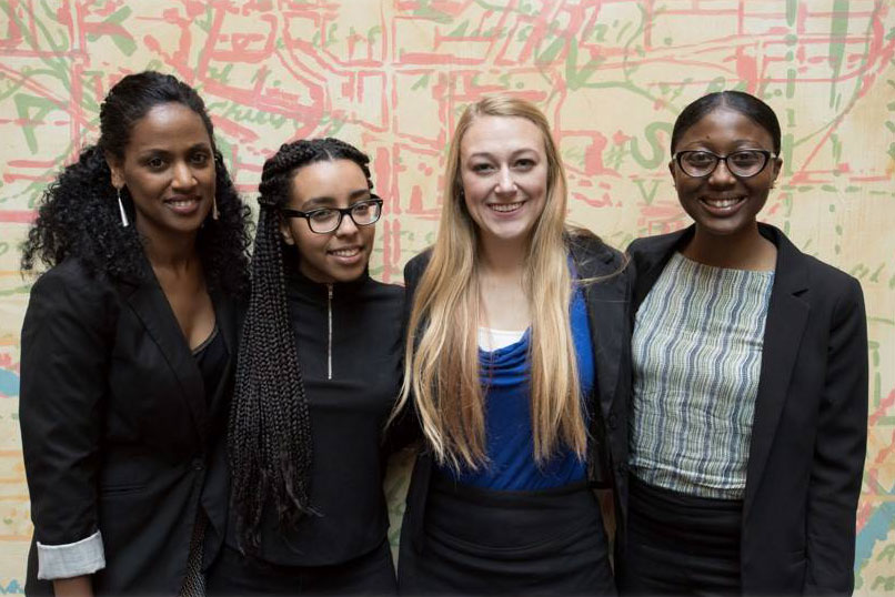 Team Tranquilo, winners of the 2016 GHI Competition, traveled to Paraguay to help build homes. (L-R) Fithi Embaye, Ellen Haile, Brenna Innocenzi, and Abyssinia Young. Photo by Lauren Dickey, BSVC ’15, MA ’18