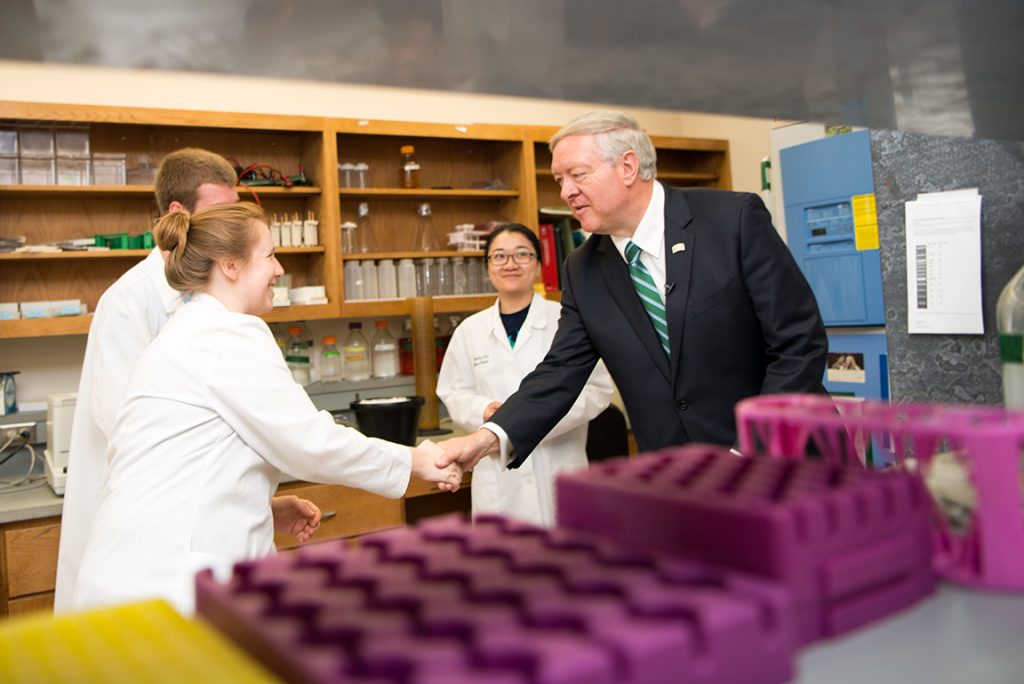 Nellis spent his first weeks in office visiting OHIO’s labs, dining halls, classrooms, and regional campuses. Photo by Ben Wirtz Siegel, BSVC ’02