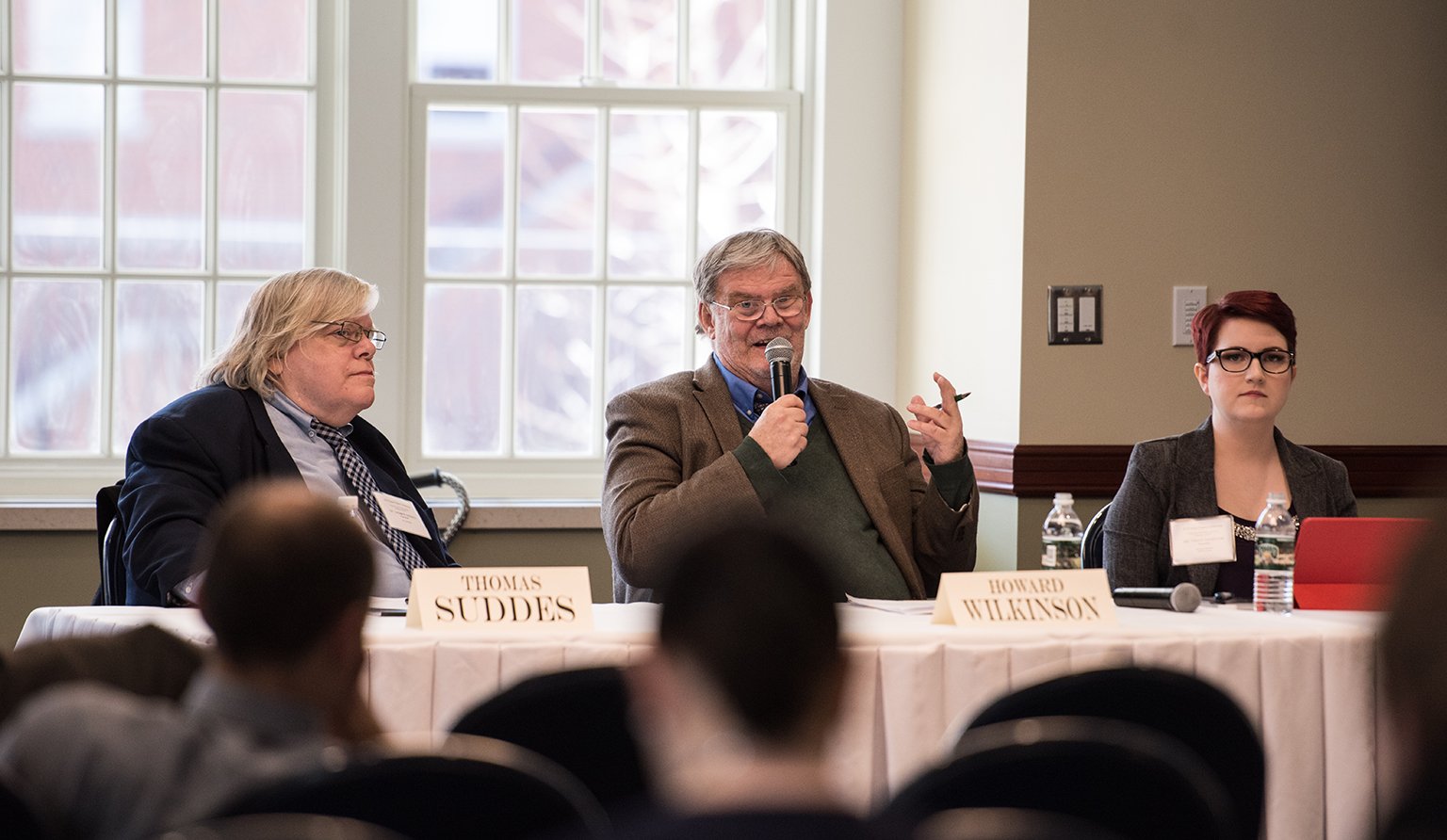 Thomas Suddes, MA '02, CERT, PHD '09; Howard Wilkinson; and Trista Thurston, BSJ '16, serve as panelists for the conference's topic, "The Regional News Media During the Presidential Election of 2016."