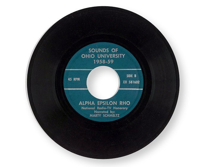 Alpha Epsilon Rho, the honor society for electronic media, produced this 45, “Sounds of Ohio University,” in 1959.