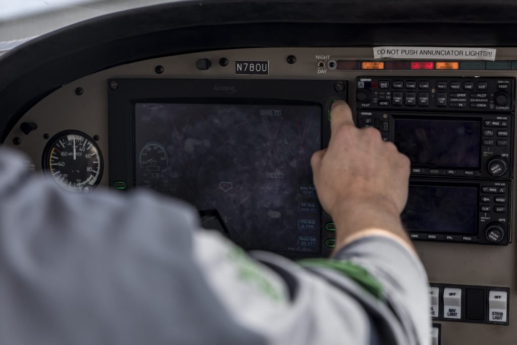 close up of instrument panel on a small plane