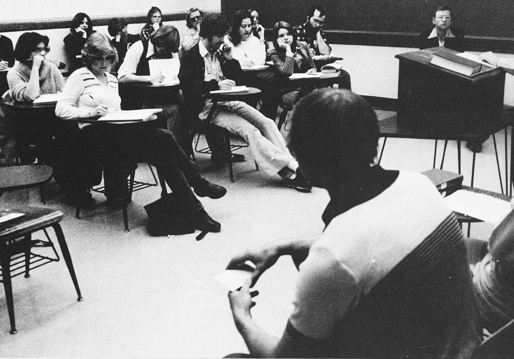 Students are seen in a History of Medieval People class in this photo from a 1981 Spectrum Green yearbook article about OHIO’s new general education requirements.
