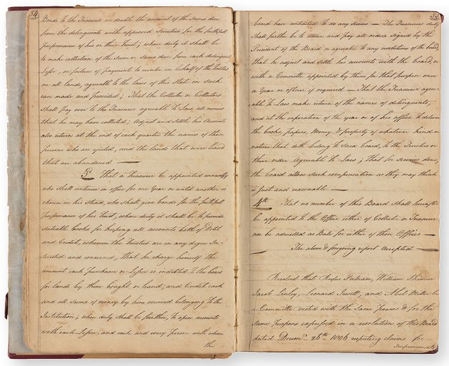 The first volume of OHIO Board of Trustees minutes, 1804-1809, handwritten in impeccable cursive. 