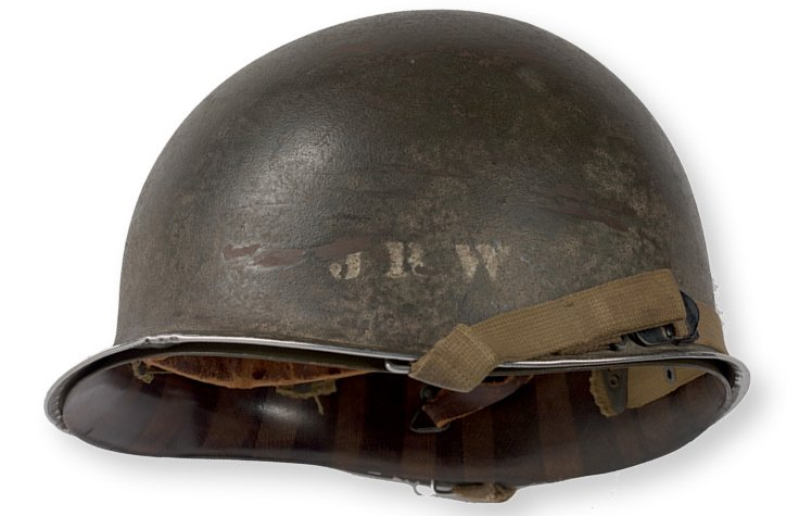 This is the helmet worn by John Wilhelm, WWII correspondent and the first dean of the College of Communication, founded in 1968.