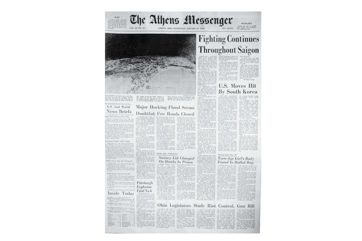 Athens Messenger Newspaper with headline "Fighting Continues Throughout Saigon"