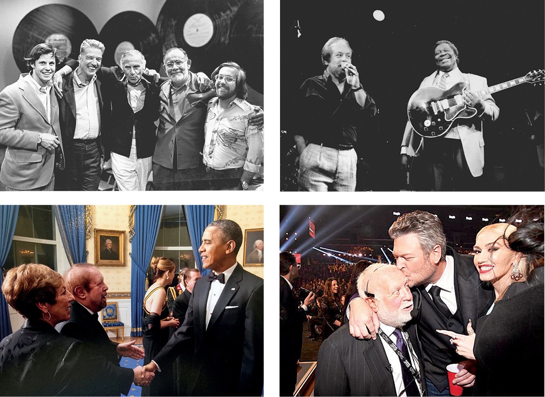 Collage of images showing Ken with President Obama, Blake Shelton, and other industry stars