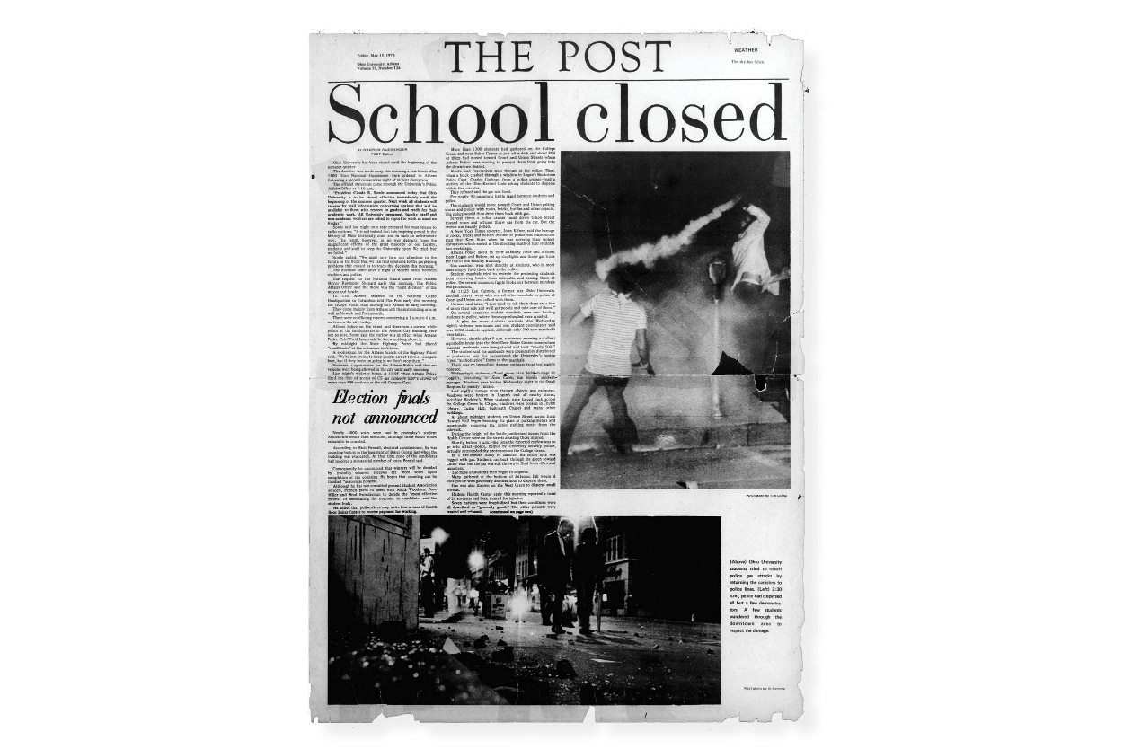 Newspaper with headline: School Closed