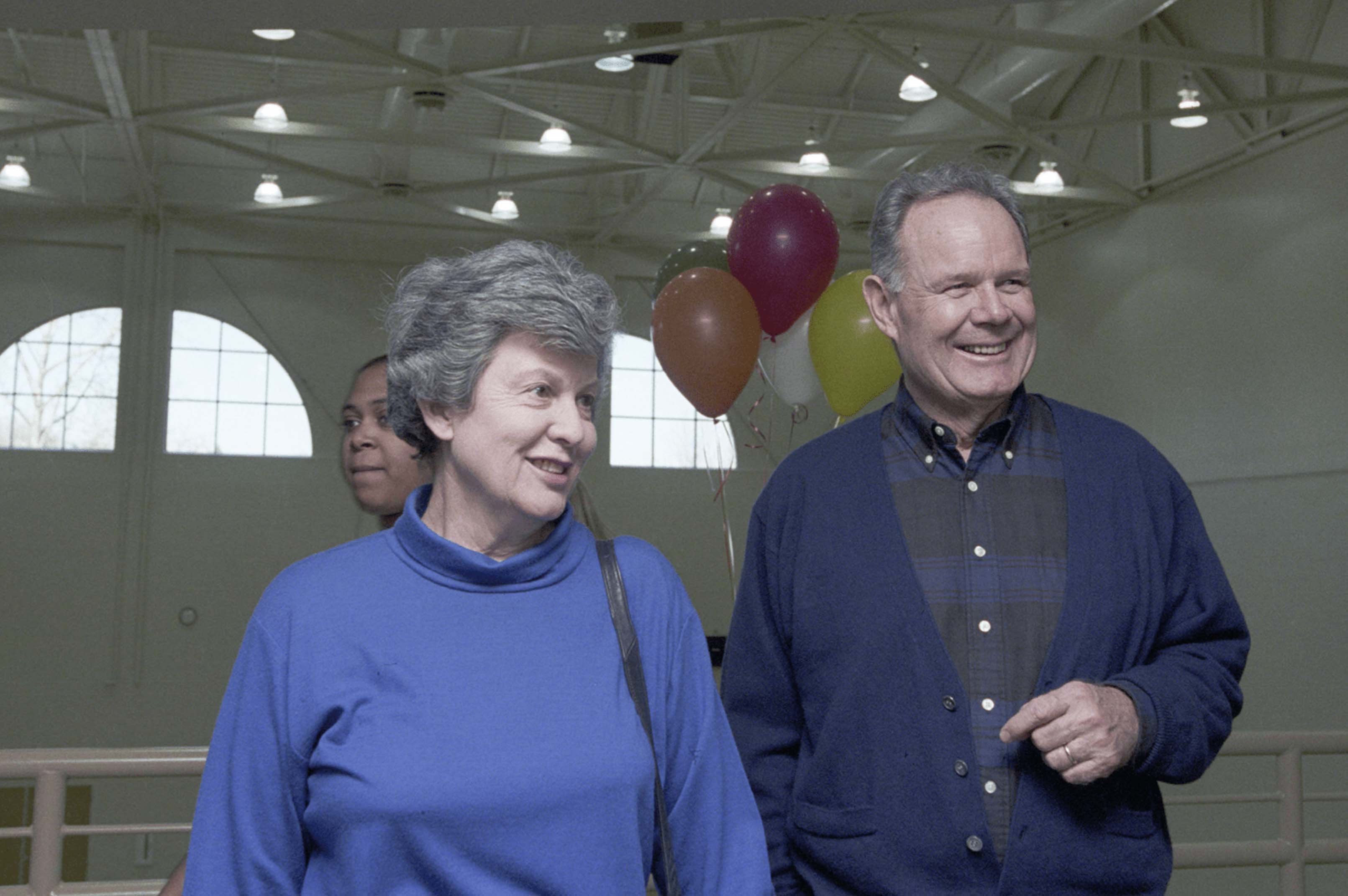 President Emeritus Ping and former First Lady Claire Ping tour the new Charles J. Ping Student Recreation Center during its grand opening celebration in January 1996.