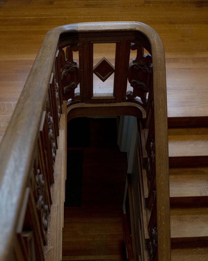 aerial view of the corner of the stair railing
