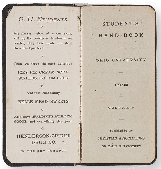 This 1907-08 pocket-sized handbook was carried by members of the student body.