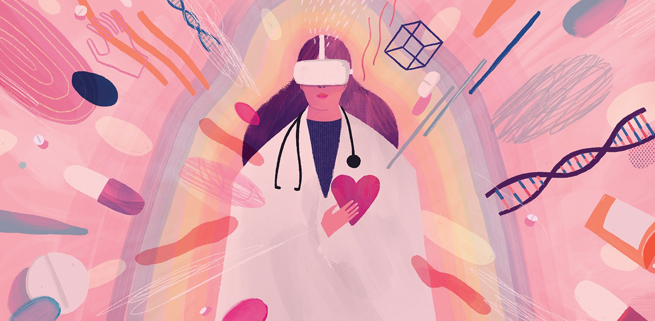 graphic showing nurse wearing VR goggles