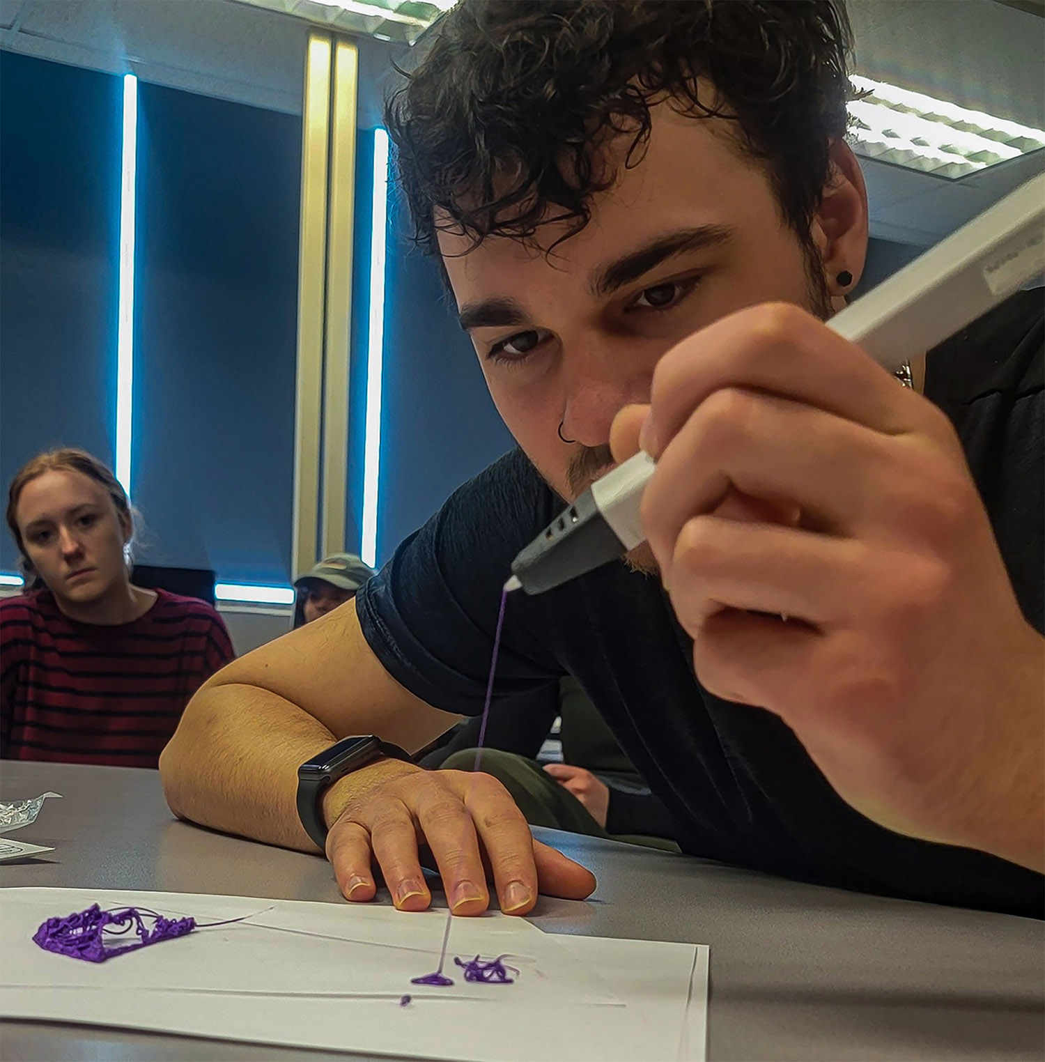 Digital Art + Technology, students experimenting with 3D Printing Pens as part of the digital fabrication demonstration.