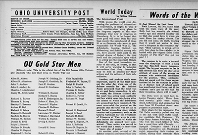 Gold Star men listing in Ohio University Post