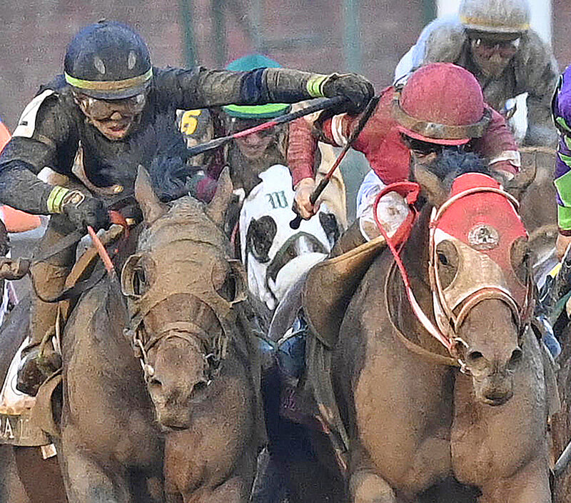 Photo of Dan Dry and muddy horses at the 2024 Kentucky Derby