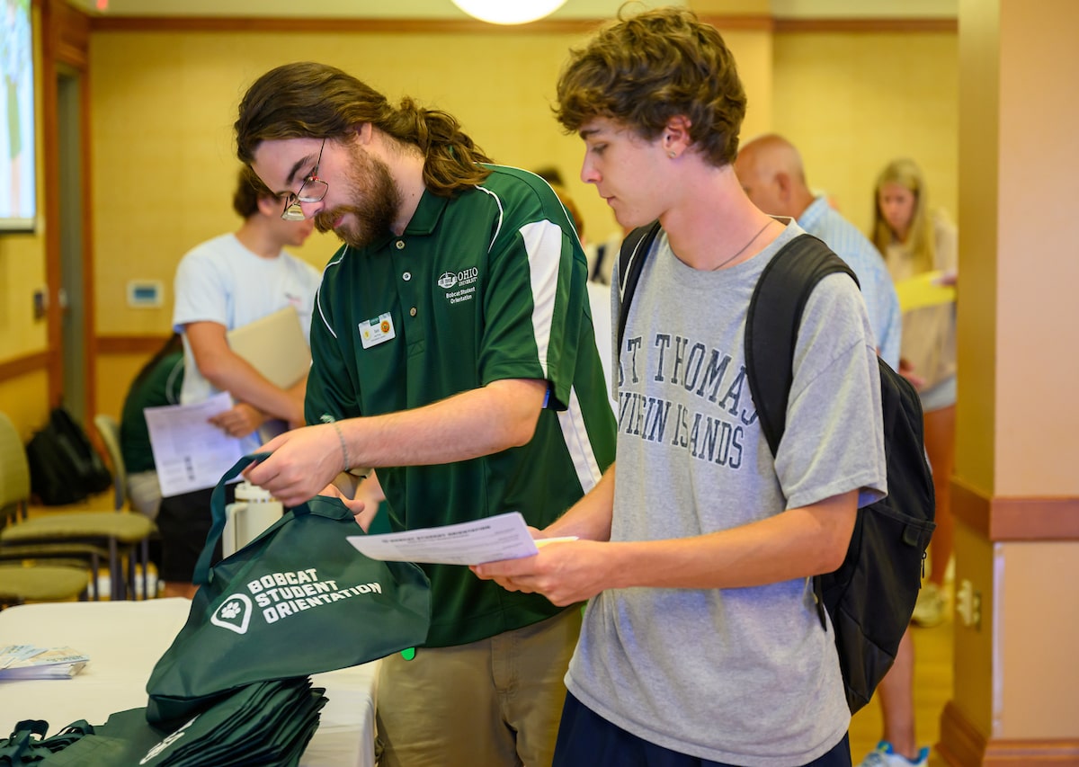 New OHIO students peruse the resource fair displays at Baker Center for 2024 Bobcat Student Orientation.