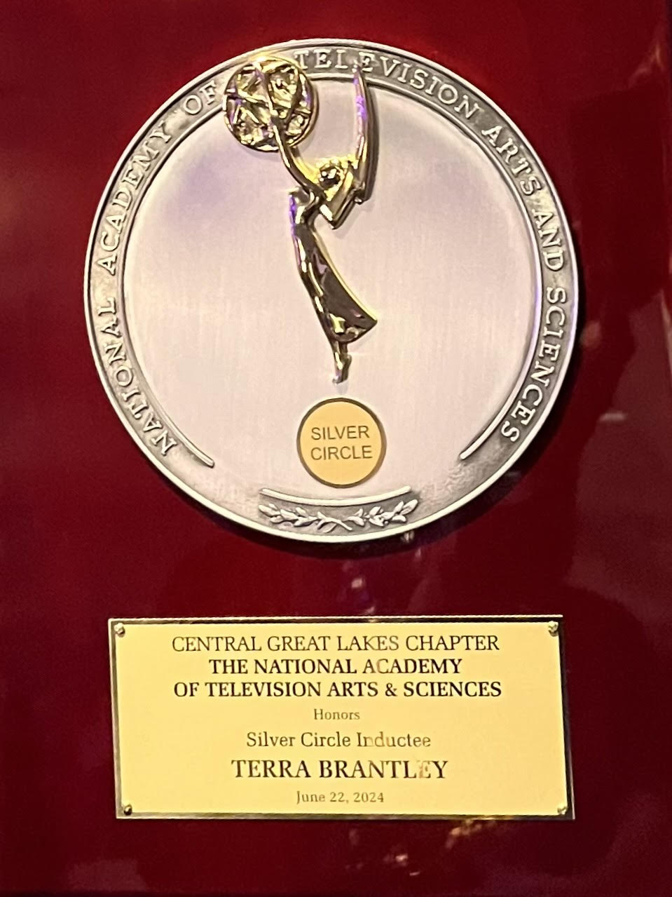 a Silver Circle Lifetime Achievement Emmy award plaque