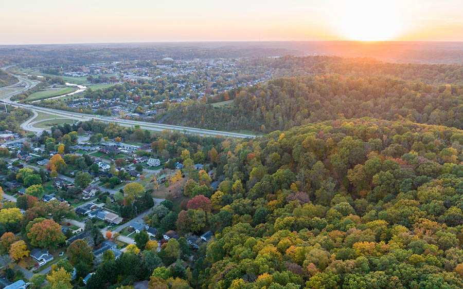 Fall sunrise over the Ohio University Athens campus