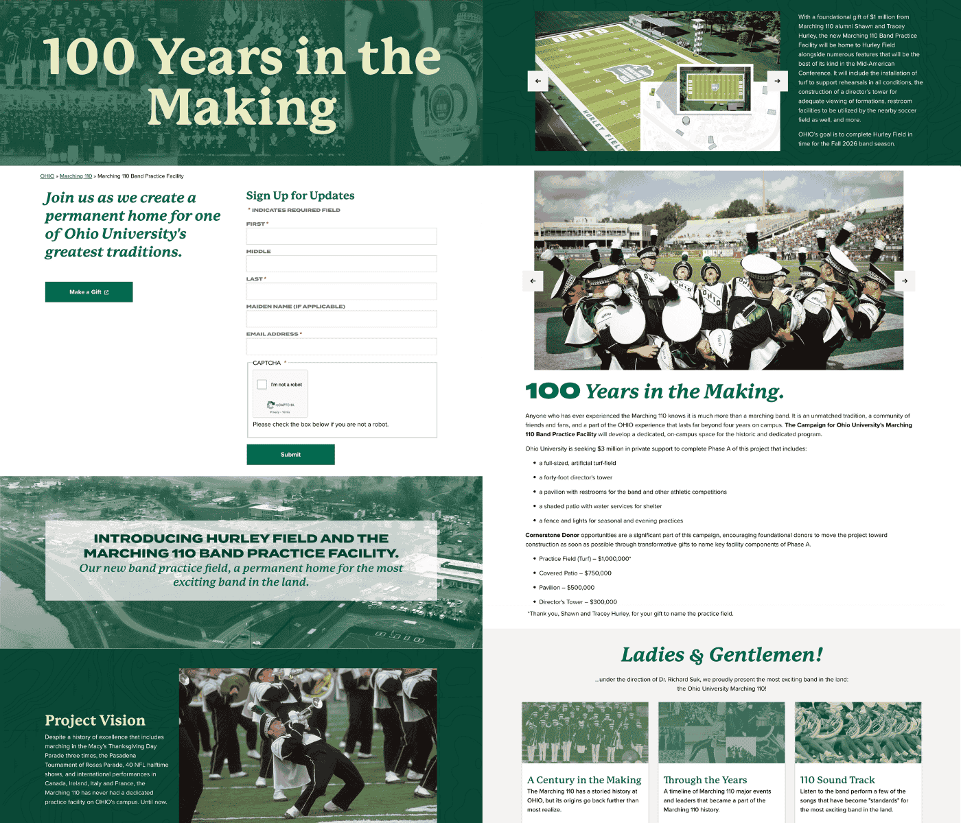 A webpage for the Marching 110