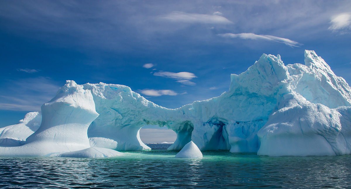 A glacial structure showing sea ice in Antarctica