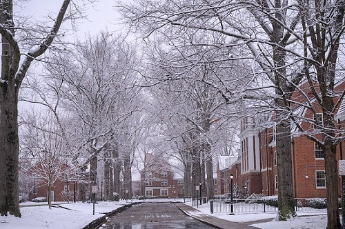 OHIO's East Green is shown covered in snow