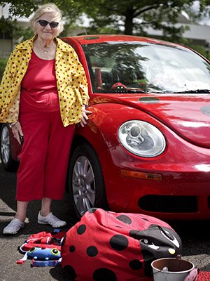 Marilyn Allen, BSED '58, pictured with her 2009 Volkswagen “Lady” Bug
