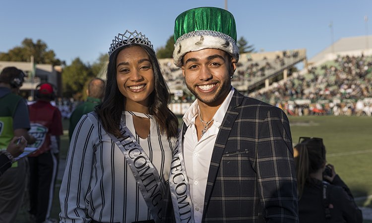 Ohio University seniors Bryanna Jewel Henderson, majoring in sport management in the College of Business, and O’Neal Saunders, majoring in management information systems and analytics in the College of Business, were crowned Homecoming queen and king during the football game.