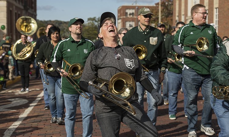 A highlight of every Homecoming Parade since 1973, the members of the Marching 110 Alumni Band brought their talent, Bobcat spirit and camaraderie to this year’s festivities.
