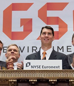 Retired Brig. Gen. Mark Arnold is seen ringing the closing bell on the New York Stock Exchange in 2012 when he was president and CEO of GSE Environmental. 