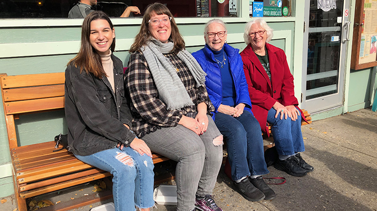 (From left) Ohio University senior Megan Halleen, BSC ’20, poses for a photo with her Bobcat Mentorship Network mentor Betsy McCann, BSC ’00; McCann’s aunt, Victoria (Mitchell) Hartley, BSED ’69; and McCann’s mom, Sandra (Mitchell) McCann, BS ’66.