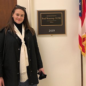 A senior majoring in anthropology and minoring in political science, Blair Egan is interning in the office of Rep. Brad Wenstrup, Ohio 2nd Congressional District.