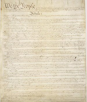 Pictured is the Constitution of the United States of America.