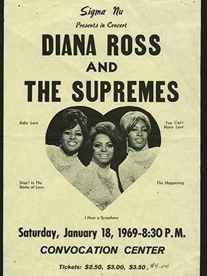 Pictured is a poster for the Diana Ross and the Supremes concert, held at the Convocation Center on Jan. 18, 1969.